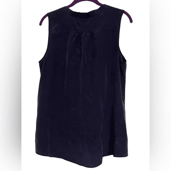 Lilly Pulitzer Raleigh navy blue 100% silk button down tank top with neck tie - Picture 3 of 11